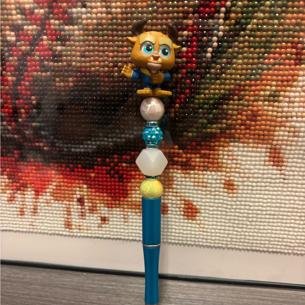 Blue Decorative Pen with Beauty and the beast  Topper